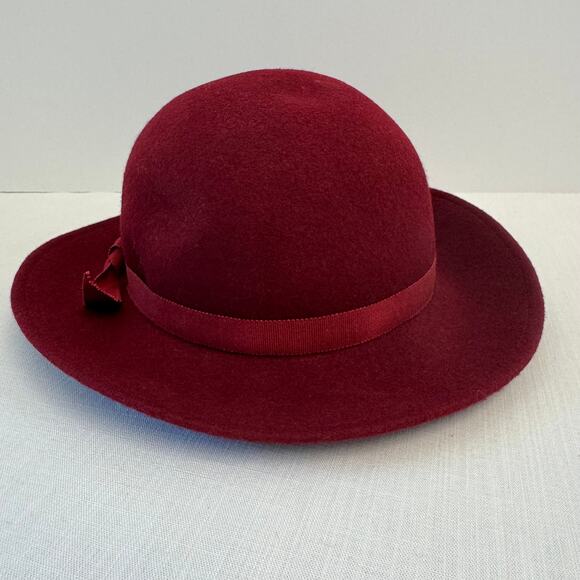 GEORGE W. BOLLMAN & CO. Vintage Women's Doeskin Felt Wool Hat Burgundy Wine - Picture 3 of 10
